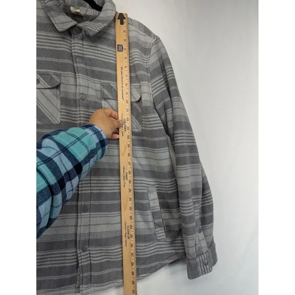 Voyager Gray Stripe Fleece Shacket Shirt Jacket Men's Snap Front Pockets Large - Picture 6 of 10